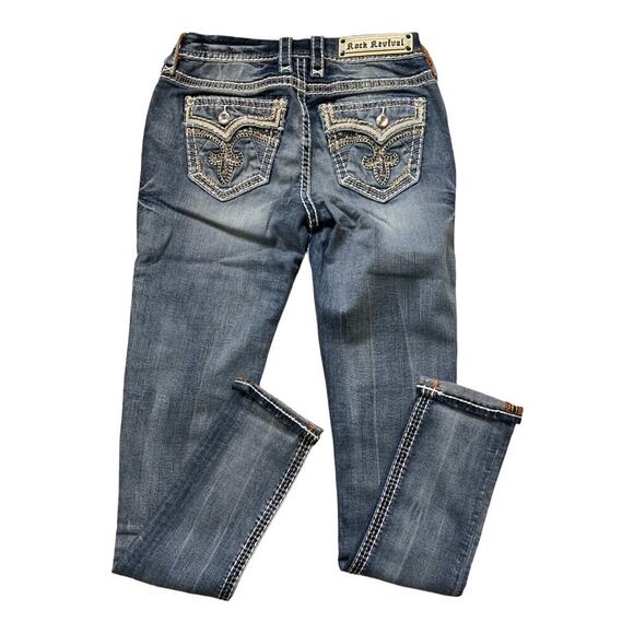 Rock Revival Rima Jeans Womens 26 Embellished Easy Skinny Leg Med Blue Denim NWT - Picture 4 of 16